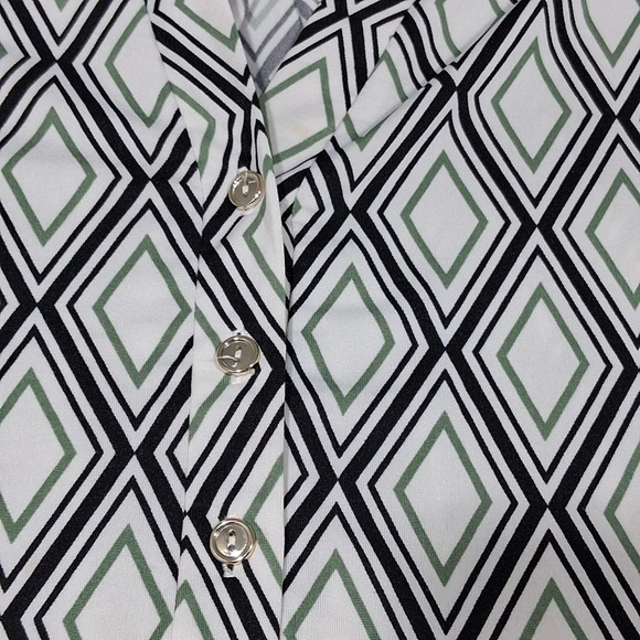PERCEPTION CONCEPT Blck & White Green Top‎ XL Women V Neck Short Sleeve Casual - Picture 3 of 9